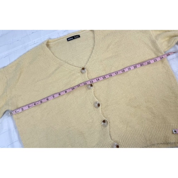 CASUAL Drop Shoulder Fuzzy Knit Cardigan Sweater Yellow Woman's Size S MOOSTA - Picture 12 of 16